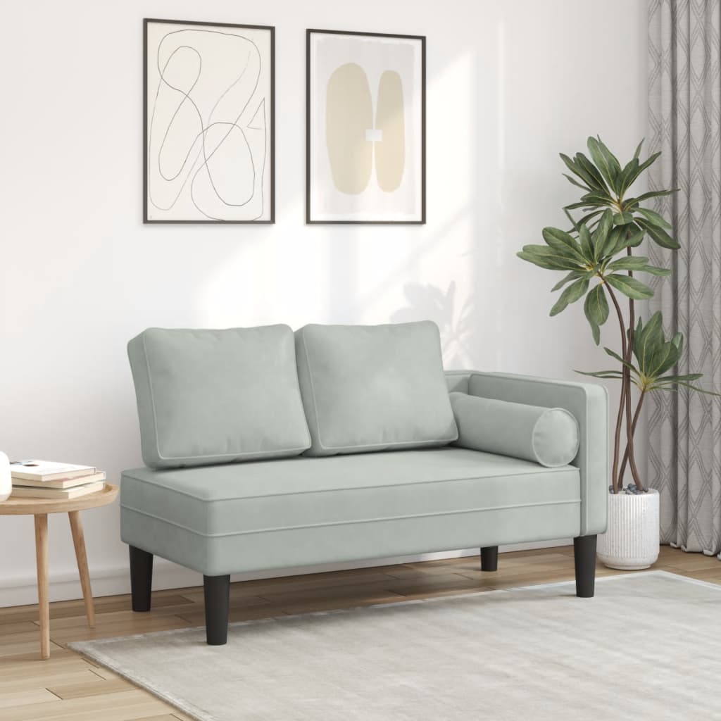 Chaise longue avec coussins gris clair velours - XIOS