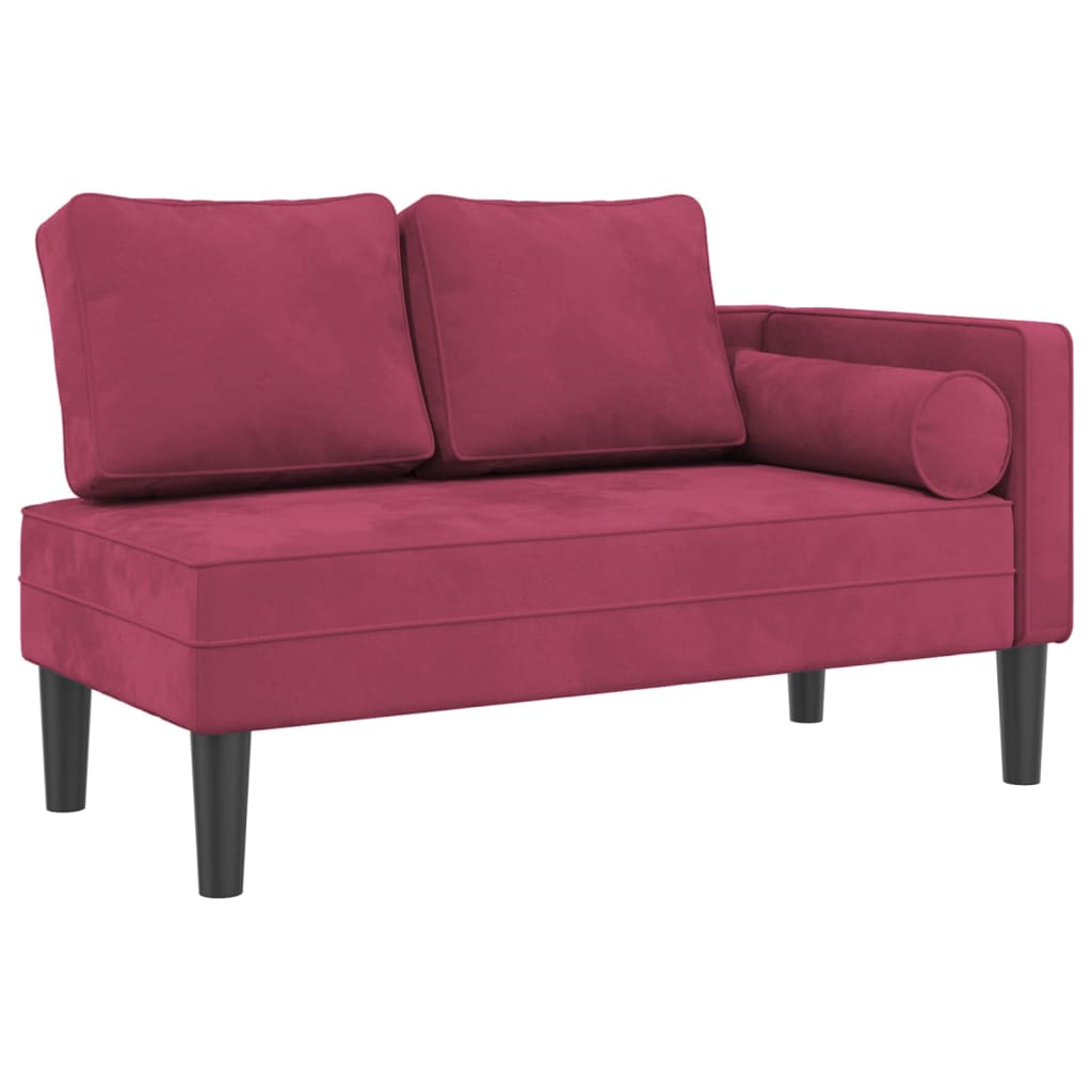 Chaise longue avec coussins rouge bordeaux velours - XIOS