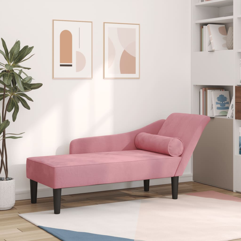Chaise longue avec coussins rose velours - XIOS