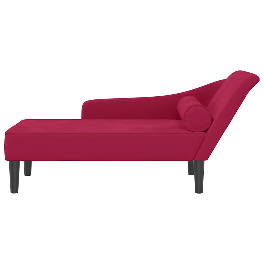 Chaise longue avec coussins rouge bordeaux velours