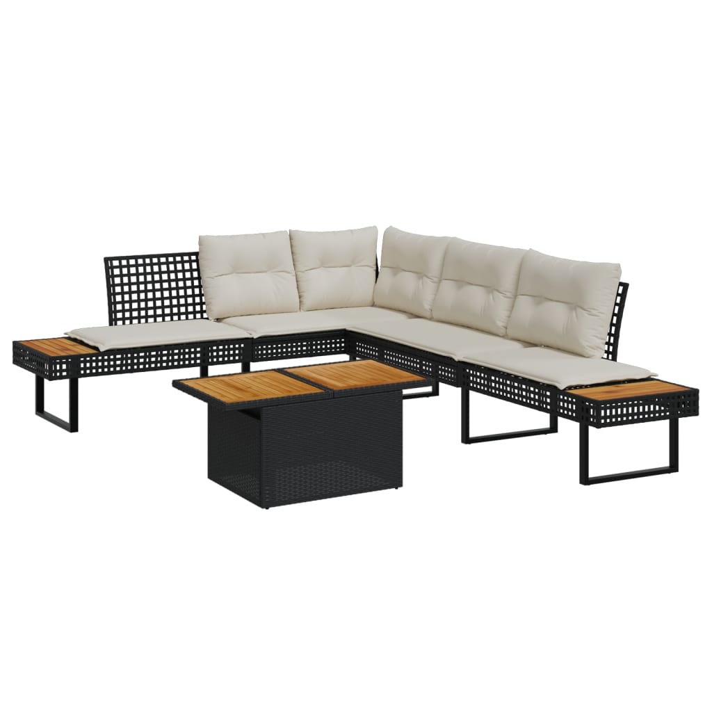 Salon de jardin avec coussins 2 pcs noir résine tressée acacia - XIOS
