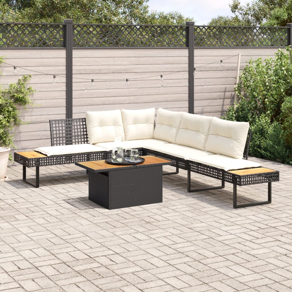 Salon de jardin avec coussins 2 pcs noir résine tressée acacia - XIOS