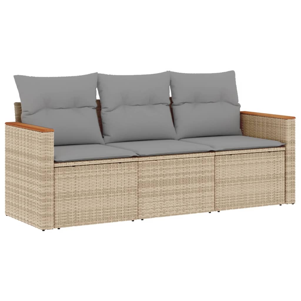 Salon de jardin avec coussins 3 pcs beige résine tressée