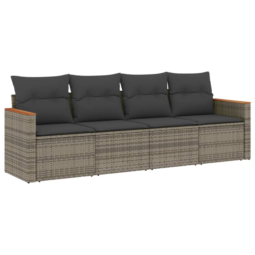 Salon de jardin 4 pcs avec coussins gris résine tressée