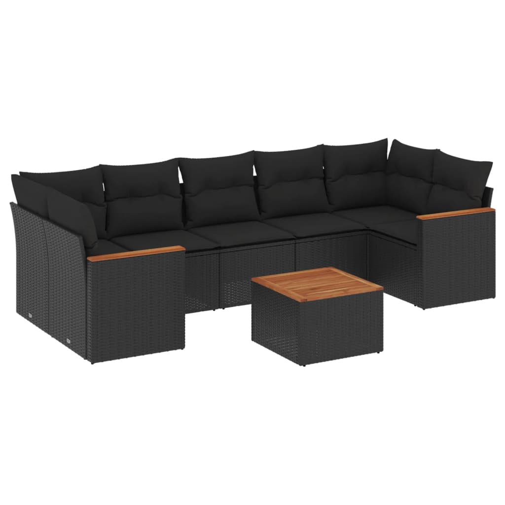 Salon de jardin 8 pcs avec coussins noir résine tressée