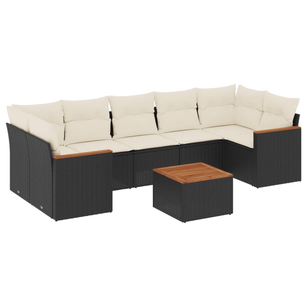 Salon de jardin 8 pcs avec coussins noir résine tressée