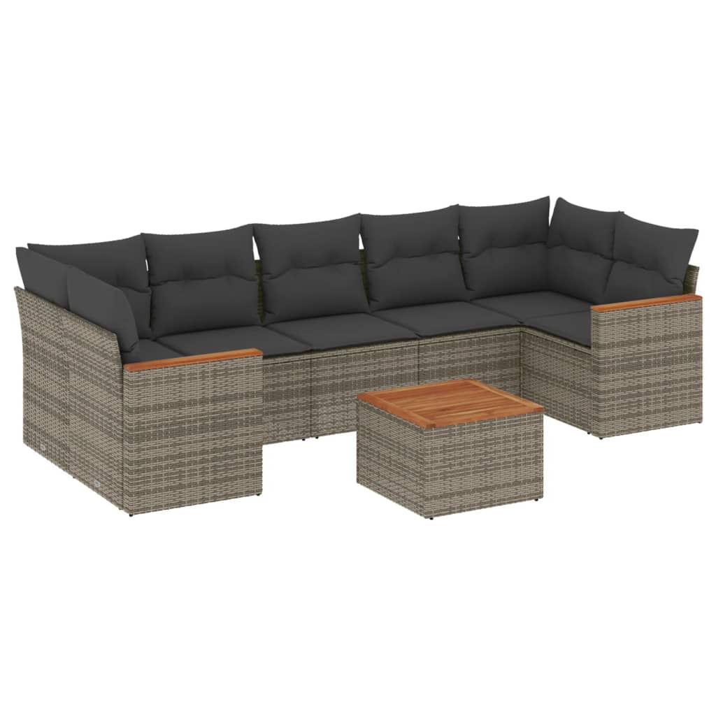 Salon de jardin 8 pcs avec coussins gris résine tressée