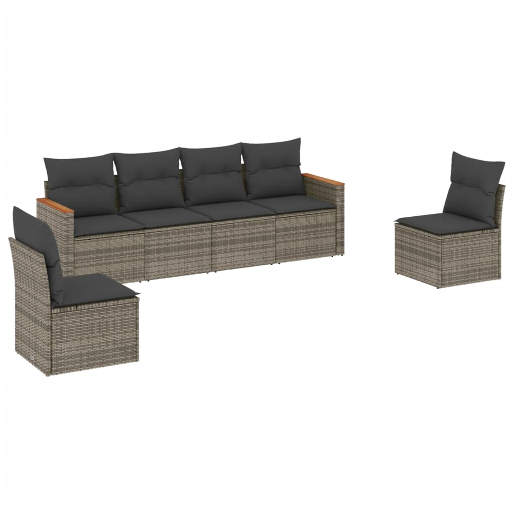 Salon de jardin 6 pcs avec coussins gris résine tressée
