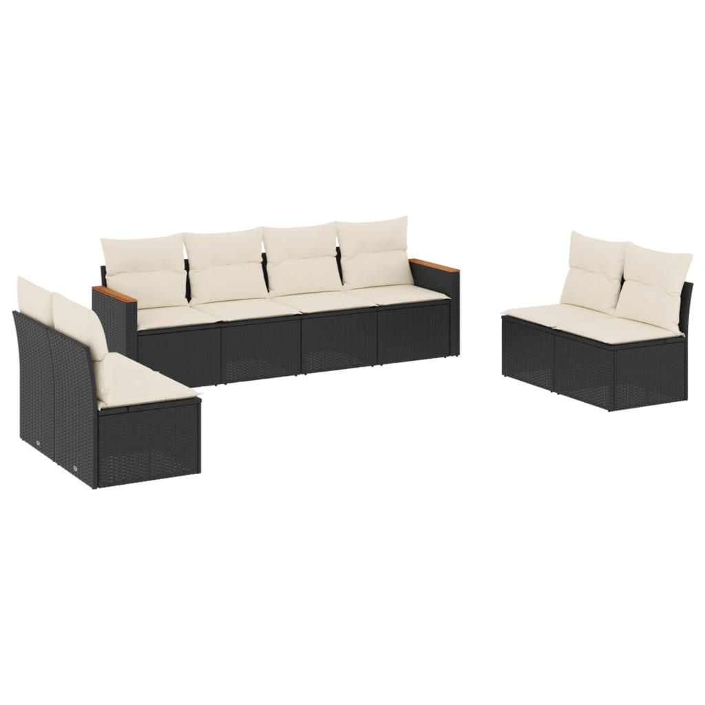 Salon de jardin 8 pcs avec coussins noir résine tressée