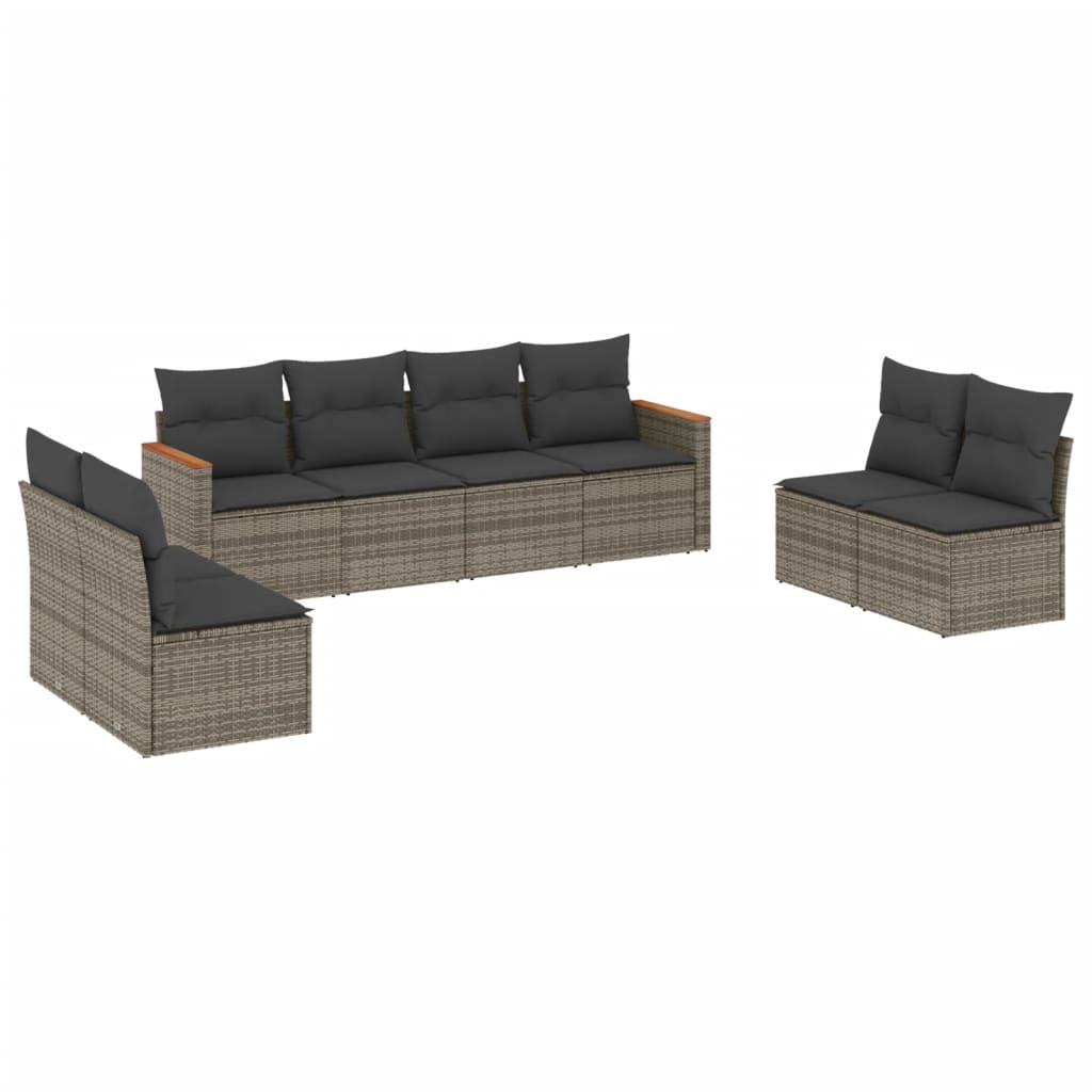 Salon de jardin 8 pcs avec coussins gris résine tressée