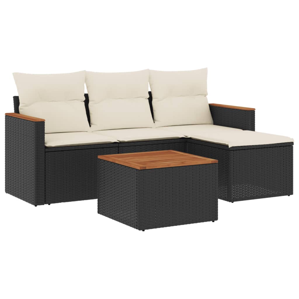 Salon de jardin 5 pcs avec coussins noir résine tressée