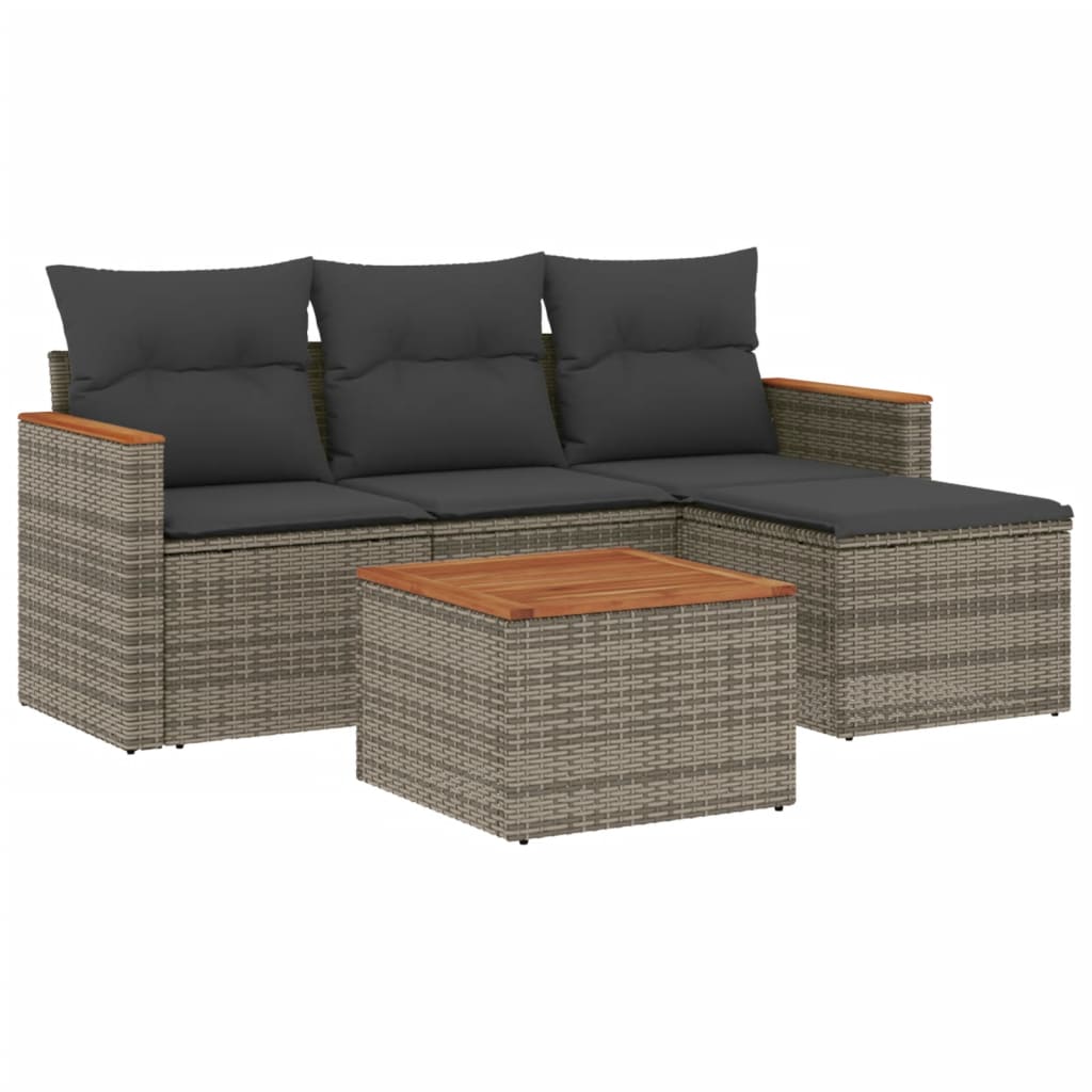 Salon de jardin 5 pcs avec coussins gris résine tressée