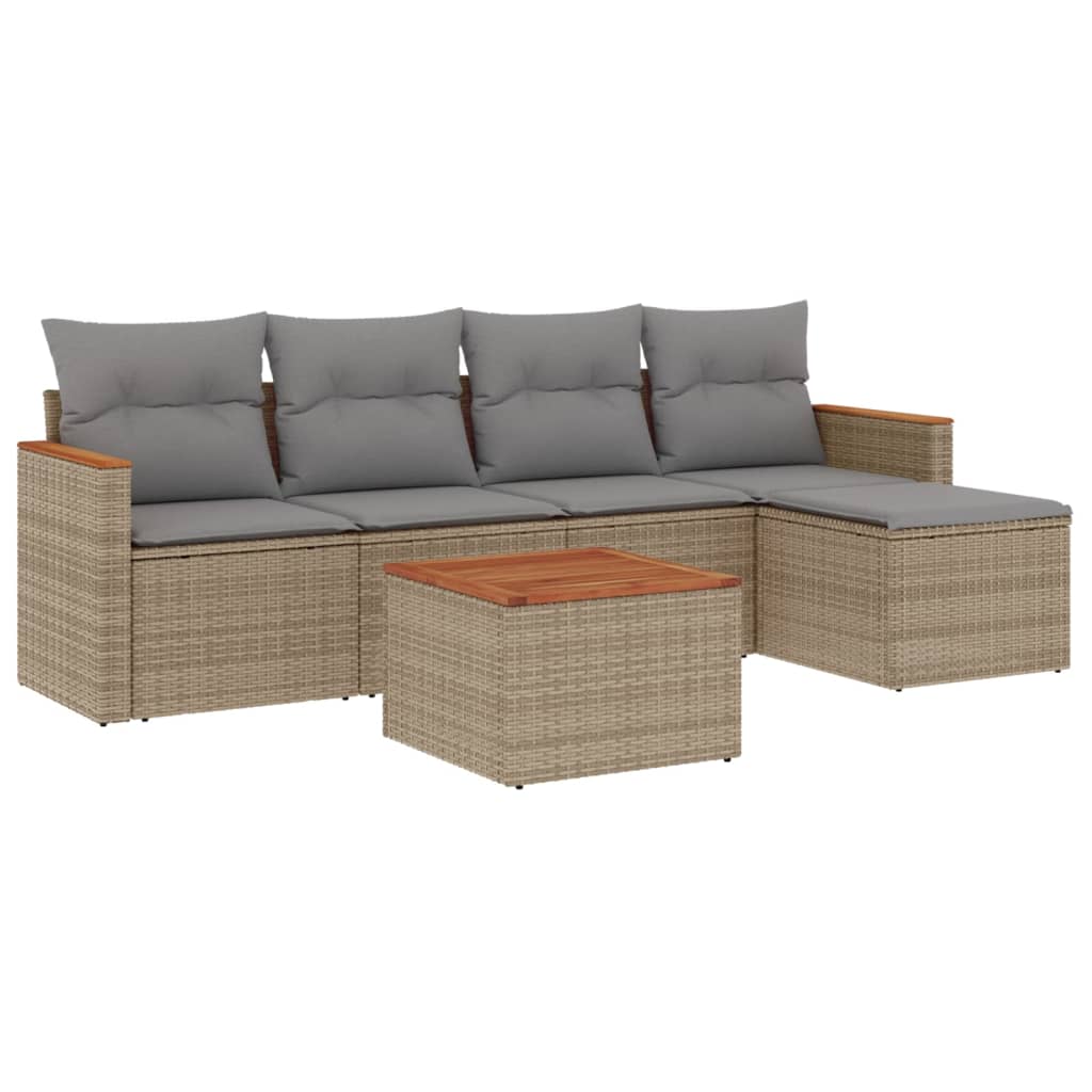 Salon de jardin avec coussins 6 pcs beige résine tressée