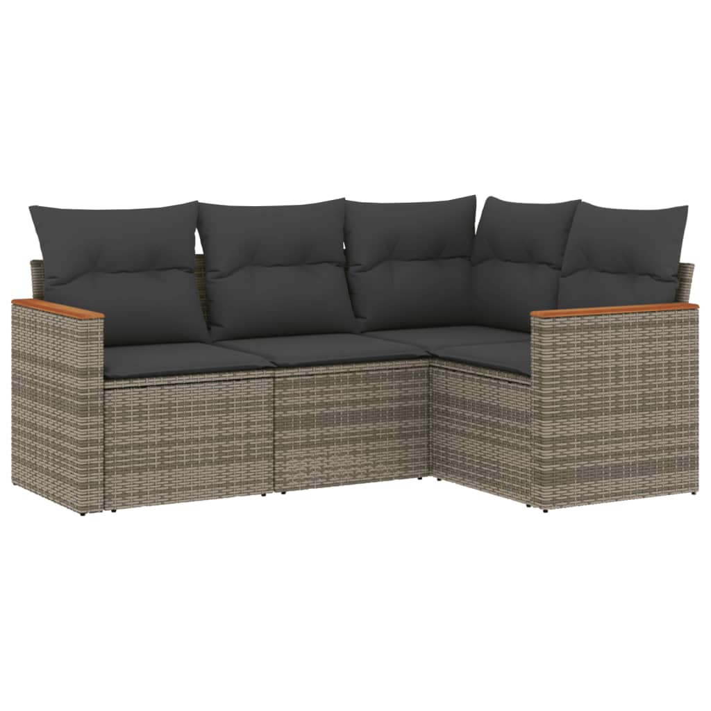 Salon de jardin 4 pcs avec coussins gris résine tressée