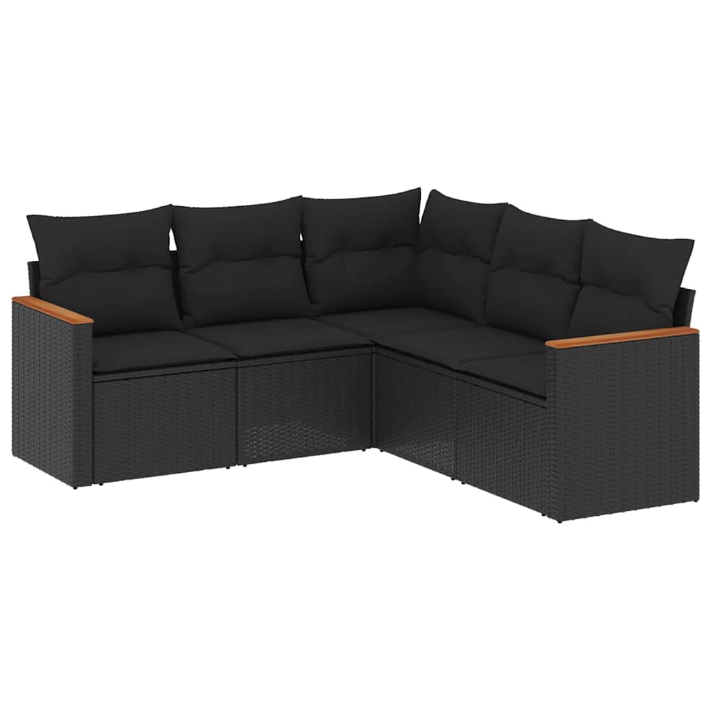 Salon de jardin 5 pcs avec coussins noir résine tressée