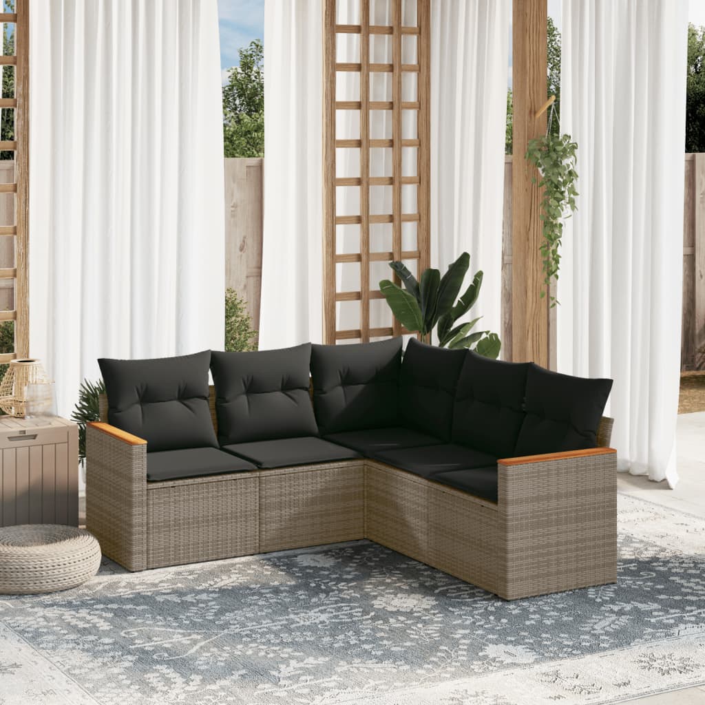 Salon de jardin 5 pcs avec coussins gris résine tressée