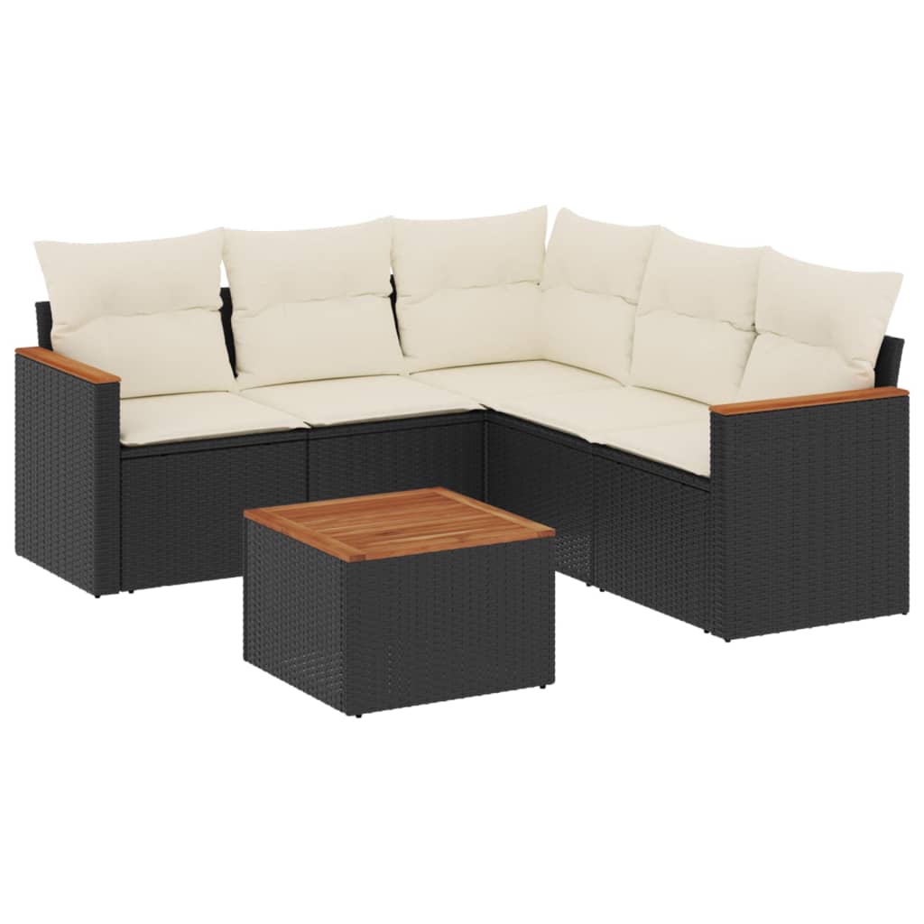 Salon de jardin 6 pcs avec coussins noir résine tressée