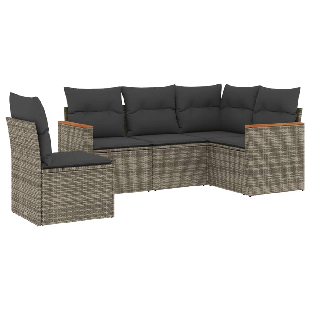 Salon de jardin 5 pcs avec coussins gris résine tressée