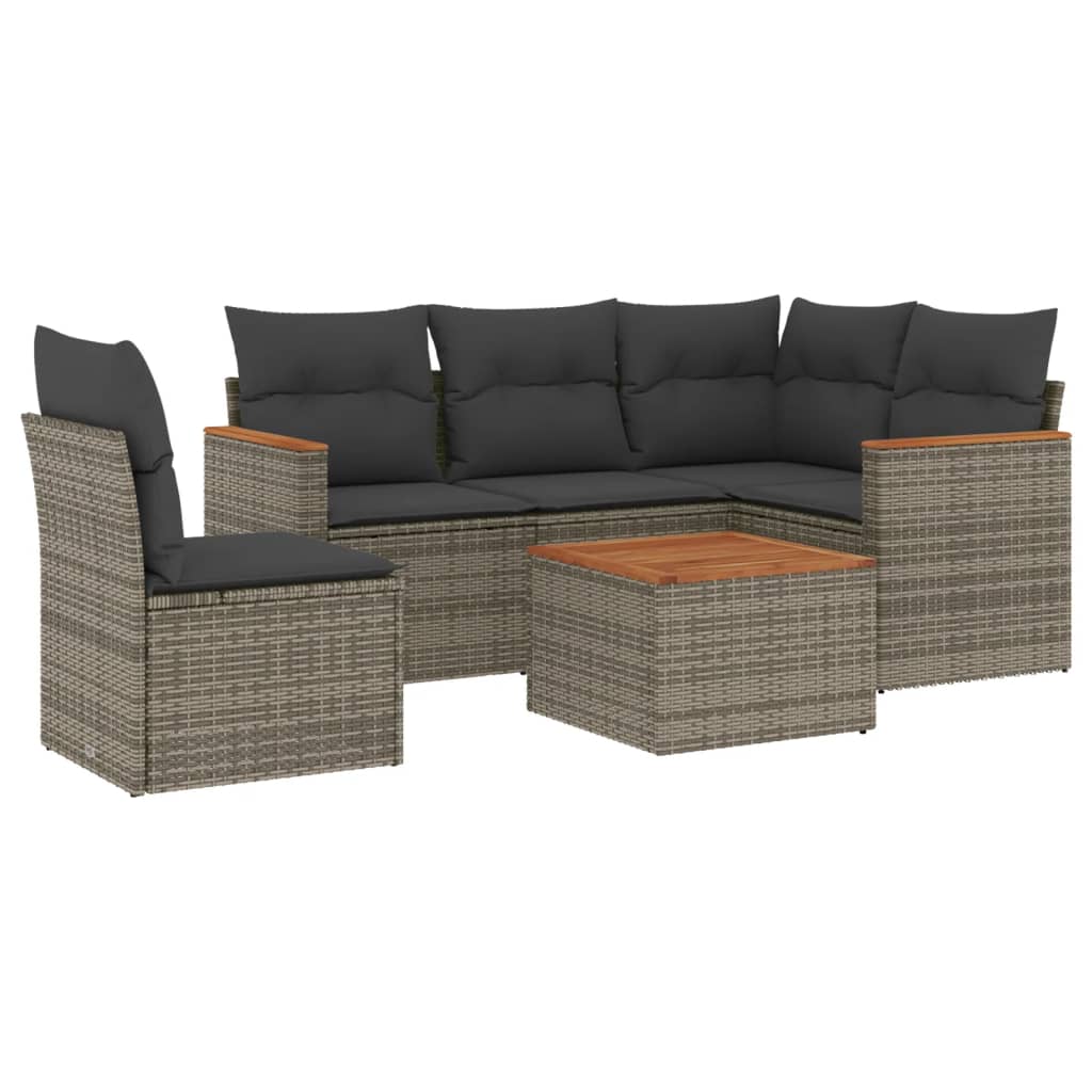 Salon de jardin 6 pcs avec coussins gris résine tressée