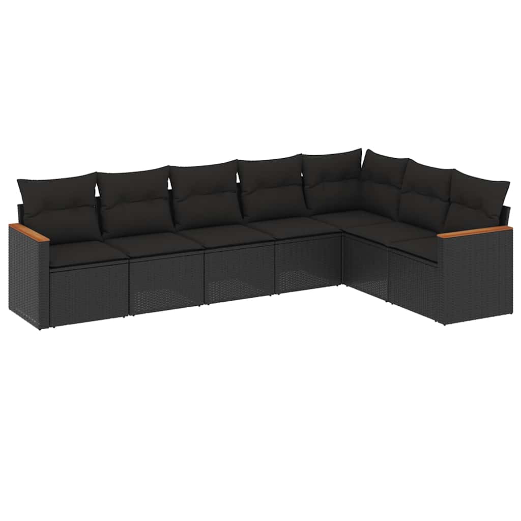 Salon de jardin 7 pcs avec coussins noir résine tressée