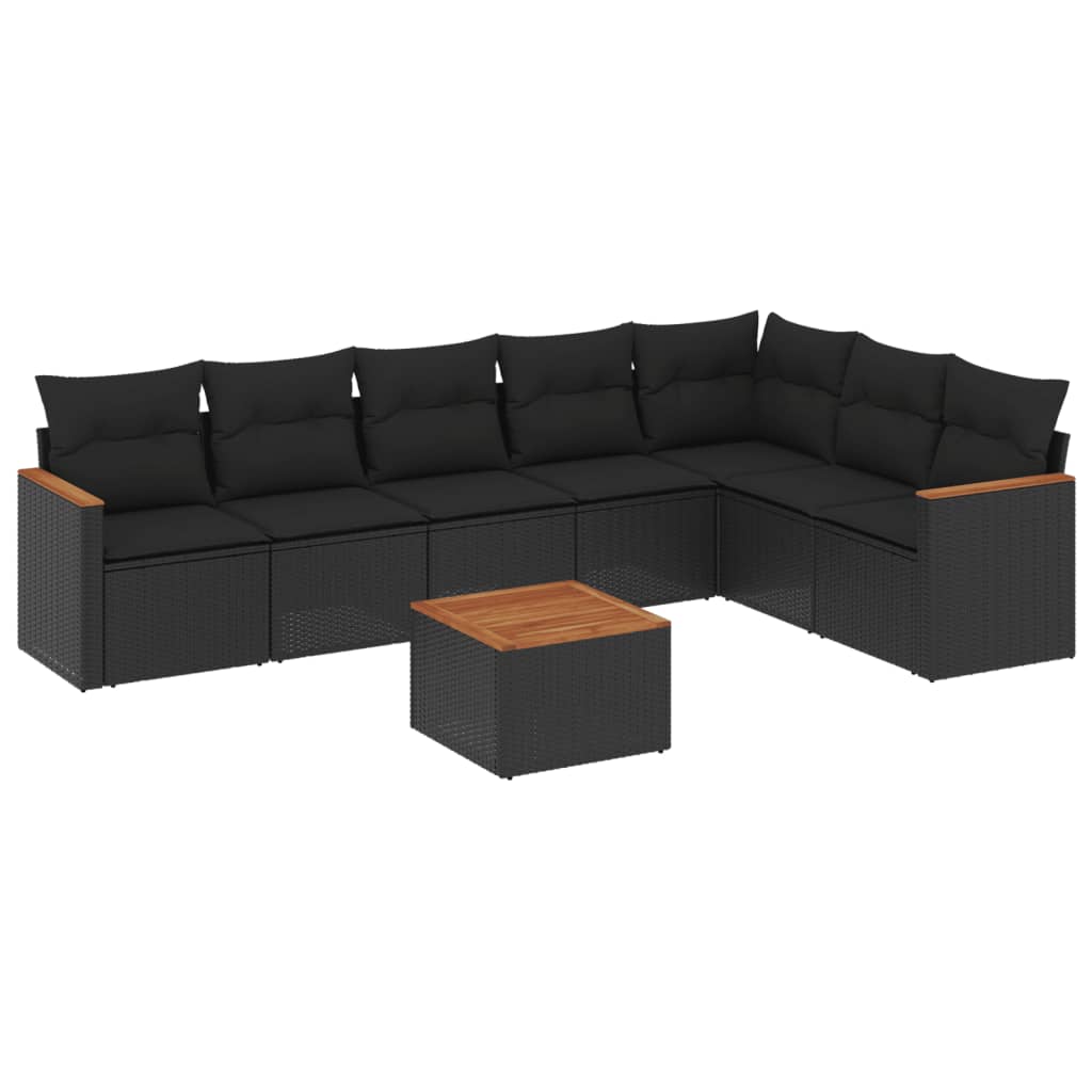 Salon de jardin 8 pcs avec coussins noir résine tressée