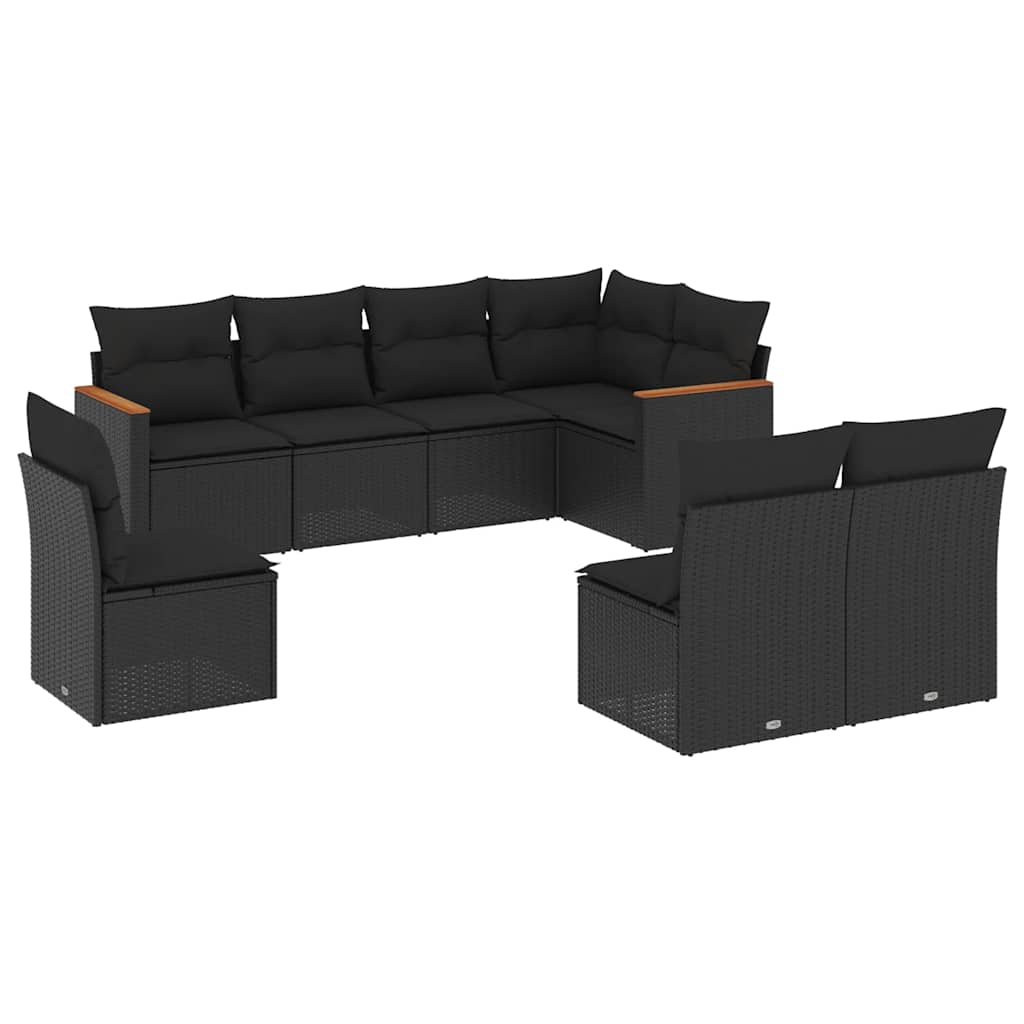 Salon de jardin 8 pcs avec coussins noir résine tressée