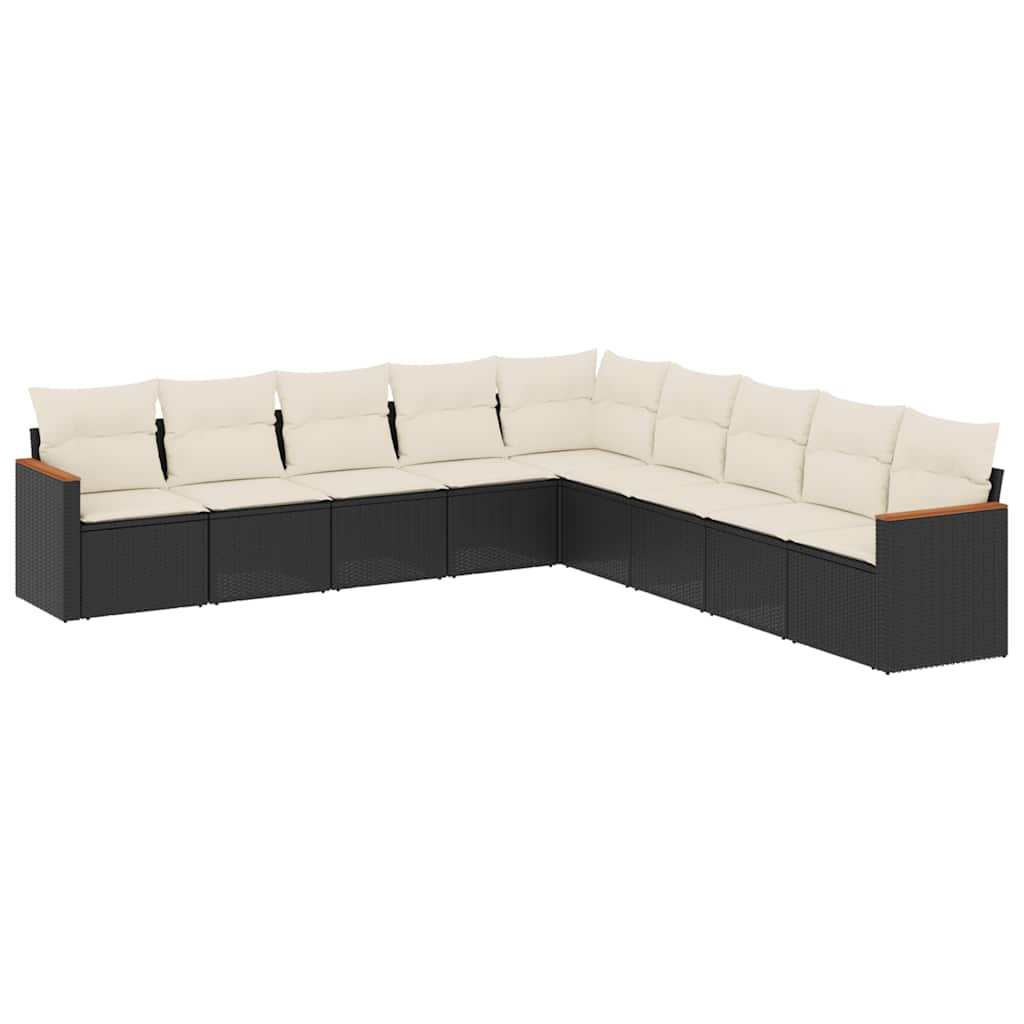 Salon de jardin 9 pcs avec coussins noir résine tressée