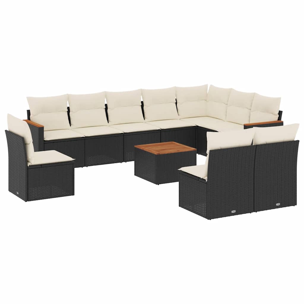 Salon de jardin 11 pcs avec coussins noir résine tressée