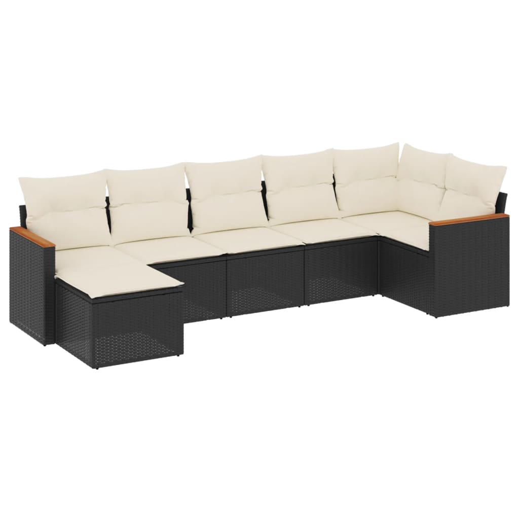 Salon de jardin 7 pcs avec coussins noir résine tressée