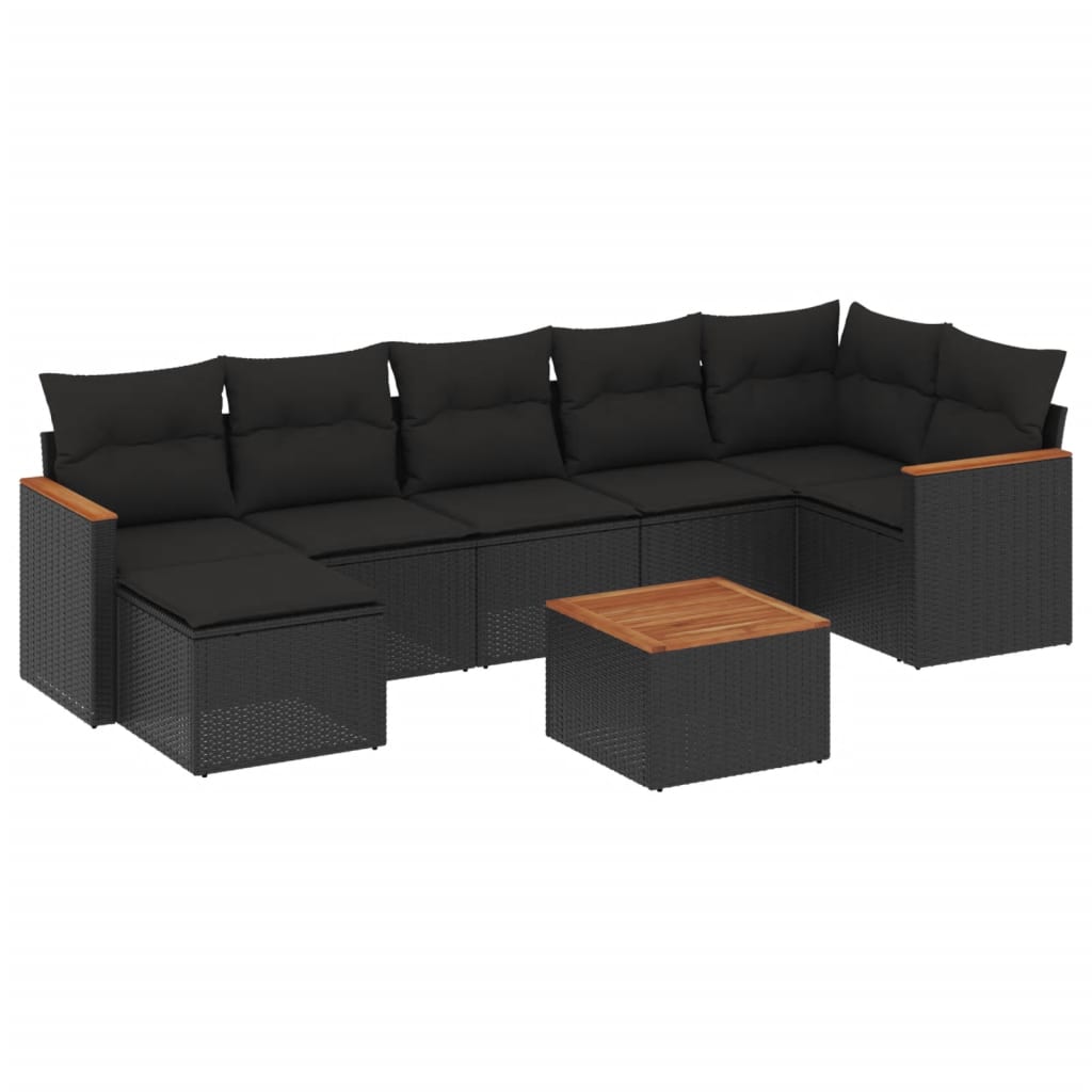 Salon de jardin 8 pcs avec coussins noir résine tressée