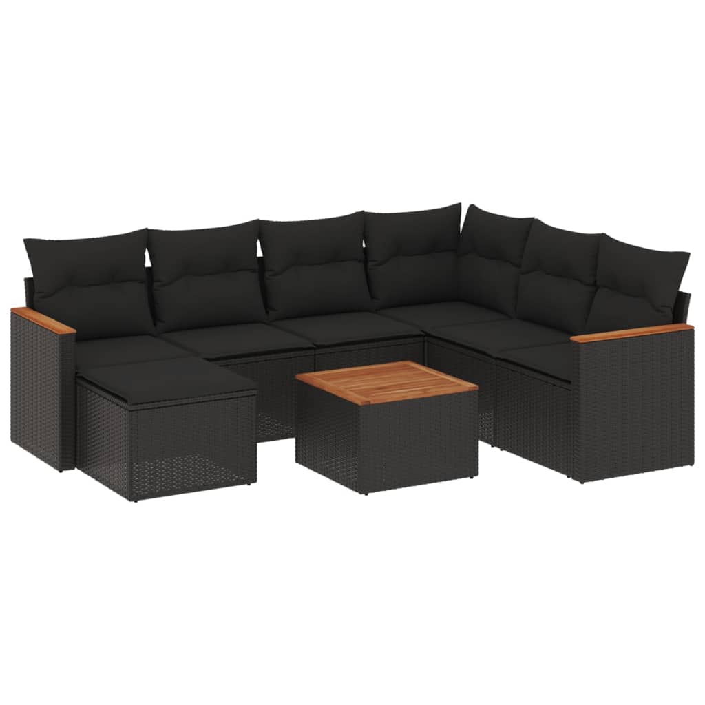 Salon de jardin 8 pcs avec coussins noir résine tressée