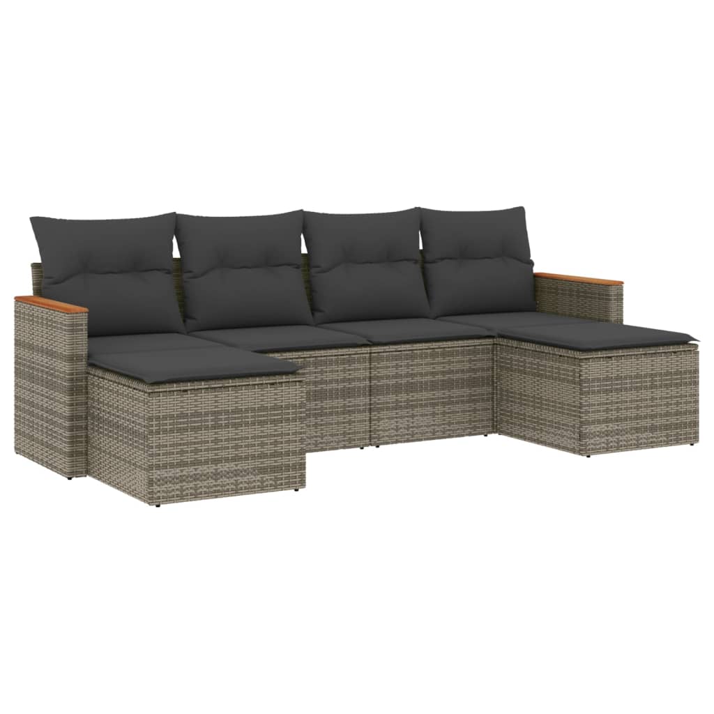 Salon de jardin 6 pcs avec coussins gris résine tressée