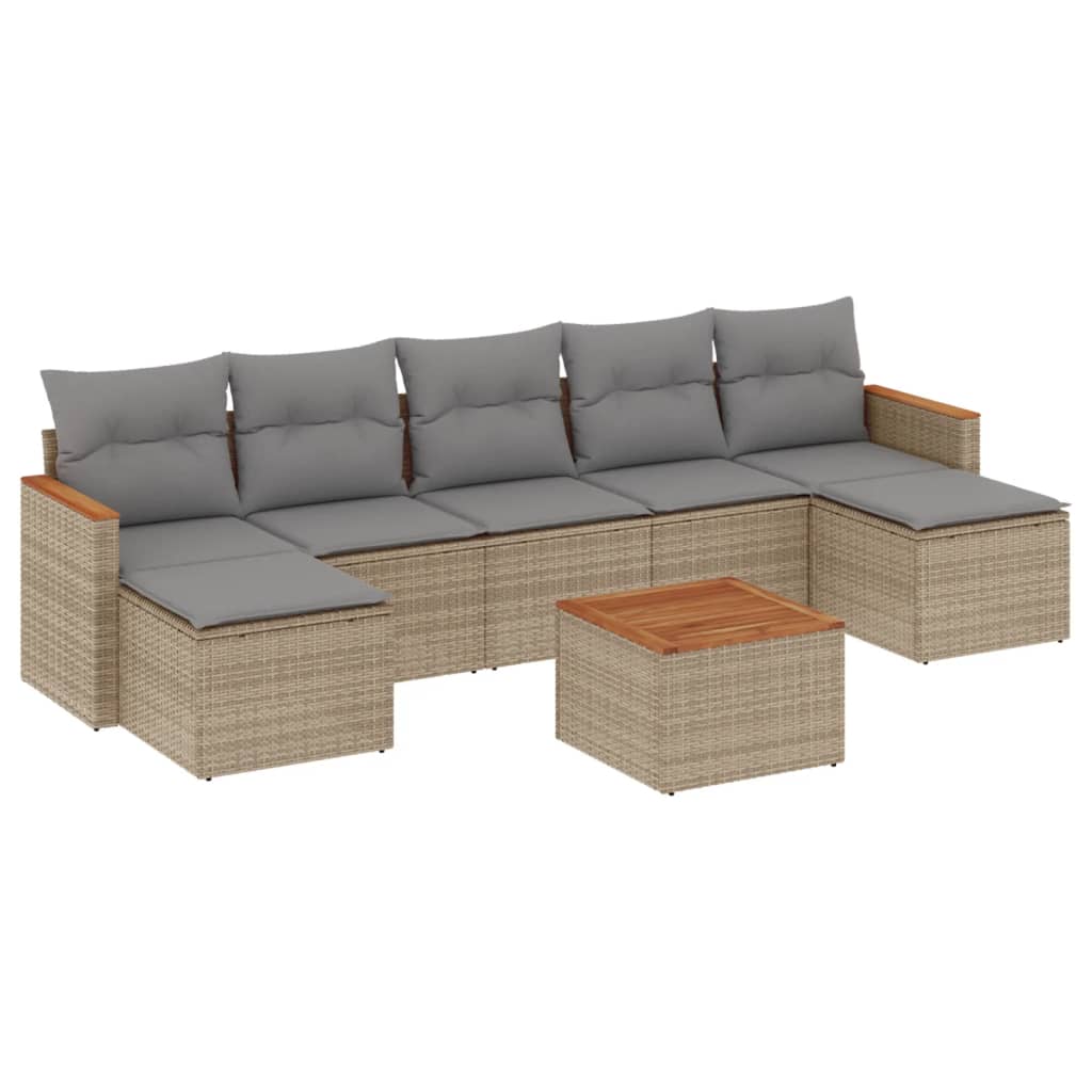 Salon de jardin avec coussins 8 pcs beige résine tressée