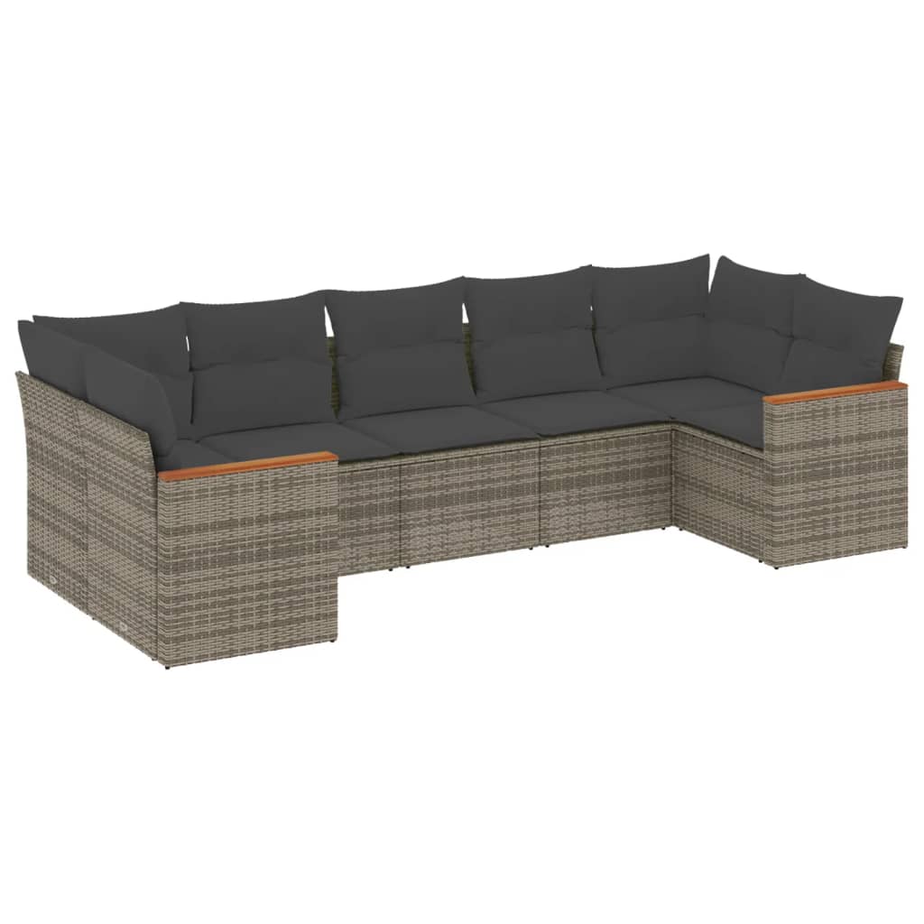 Salon de jardin avec coussins 7 pcs gris résine tressée