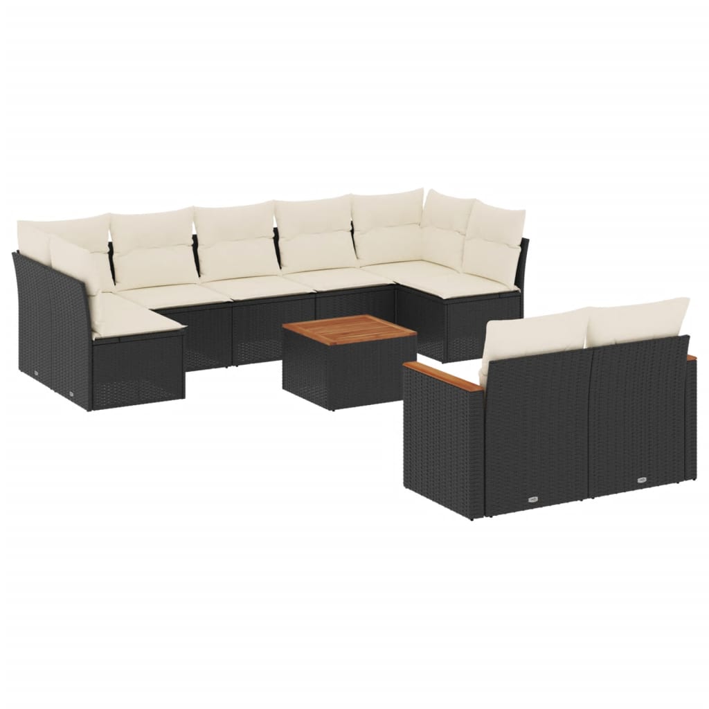 Salon de jardin 10 pcs avec coussins noir résine tressée