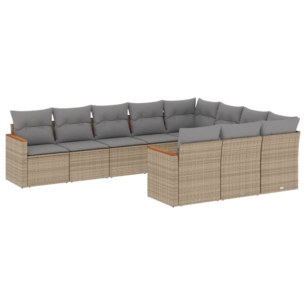 Salon de jardin avec coussins 10 pcs beige résine tressée