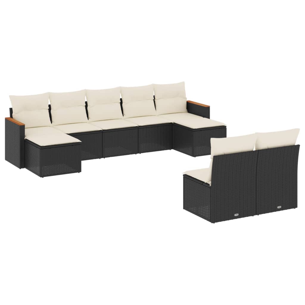 Salon de jardin 9 pcs avec coussins noir résine tressée
