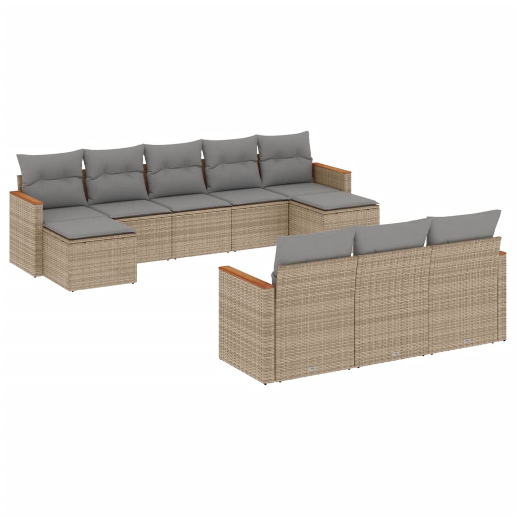 Salon de jardin avec coussins 10 pcs beige résine tressée