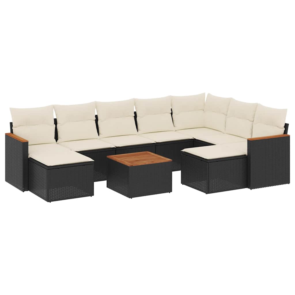 Salon de jardin 10 pcs avec coussins noir résine tressée