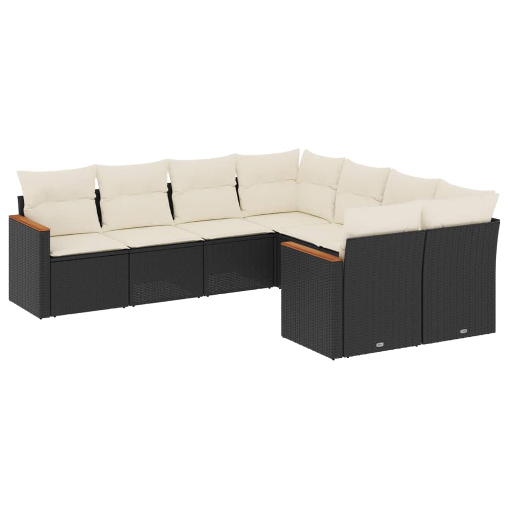Salon de jardin 8 pcs avec coussins noir résine tressée