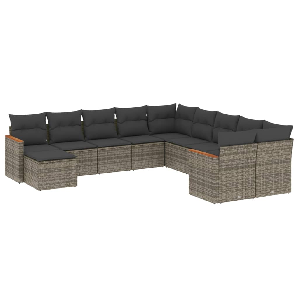 Salon de jardin 11 pcs avec coussins gris résine tressée