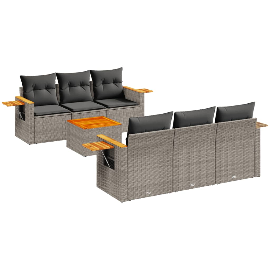 Salon de jardin avec coussins 7 pcs gris résine tressée