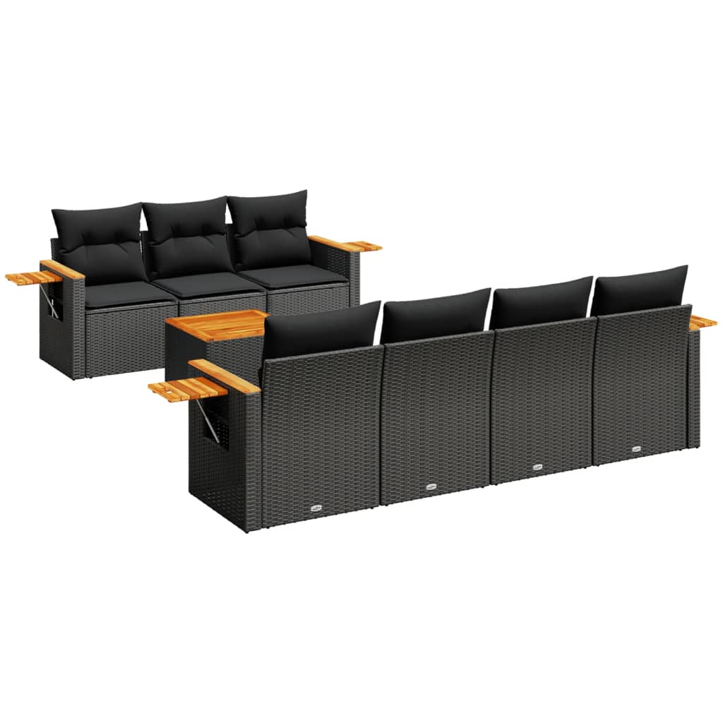 Salon de jardin 8 pcs avec coussins noir résine tressée