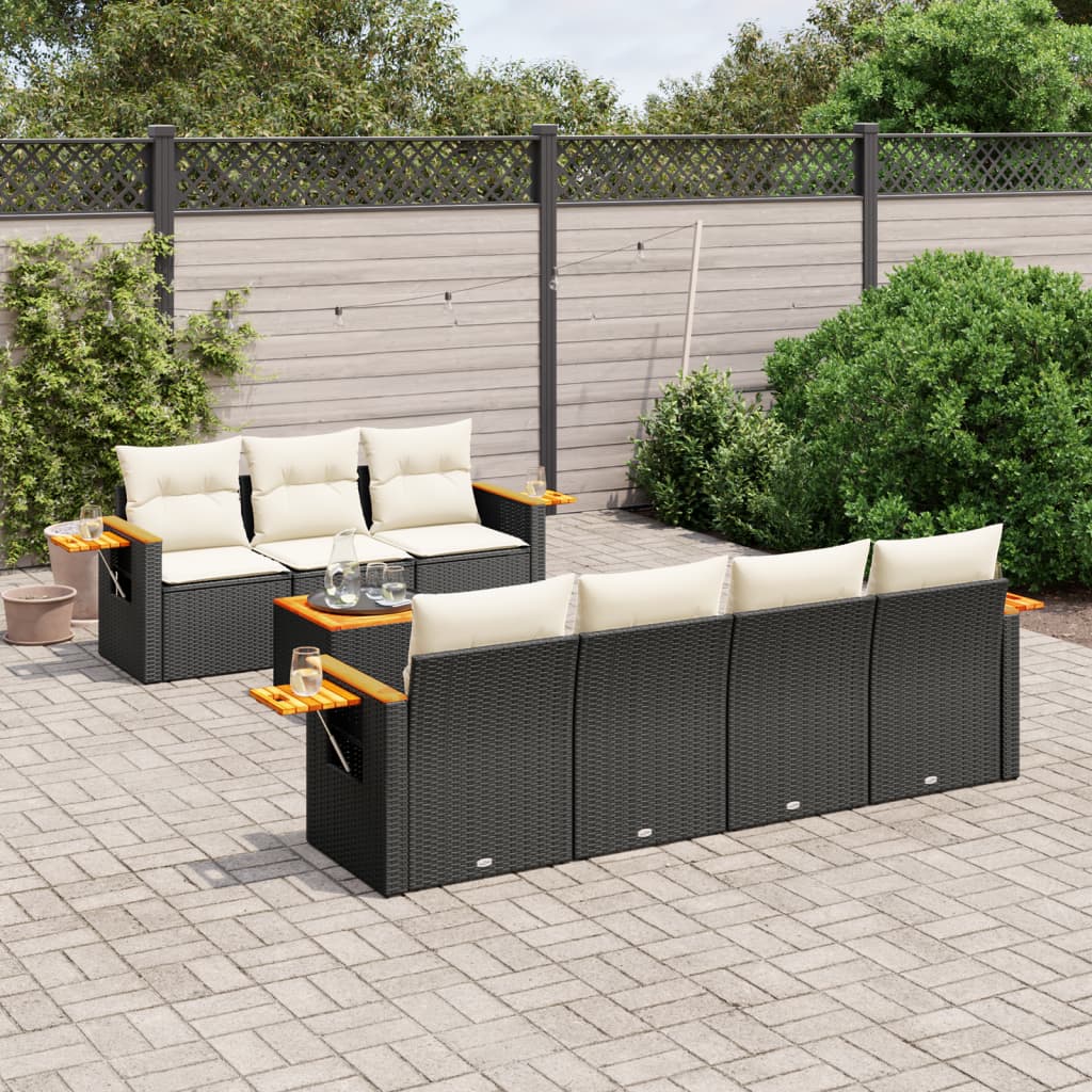 Salon de jardin 8 pcs avec coussins noir résine tressée