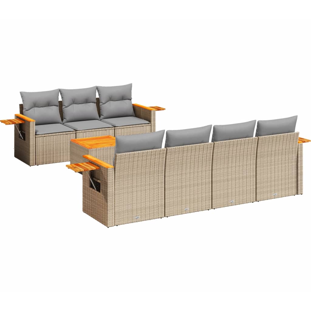 Salon de jardin avec coussins 8 pcs beige résine tressée