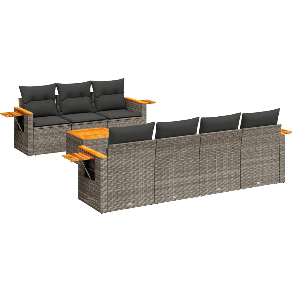 Salon de jardin 8 pcs avec coussins gris résine tressée
