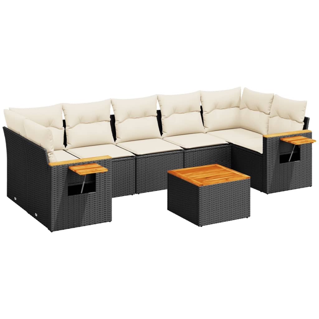 Salon de jardin 8 pcs avec coussins noir résine tressée