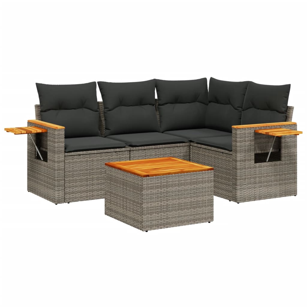 Salon de jardin 5 pcs avec coussins gris résine tressée