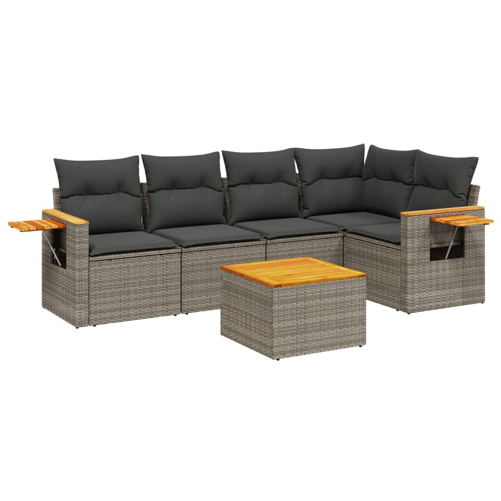 Salon de jardin 6 pcs avec coussins gris résine tressée