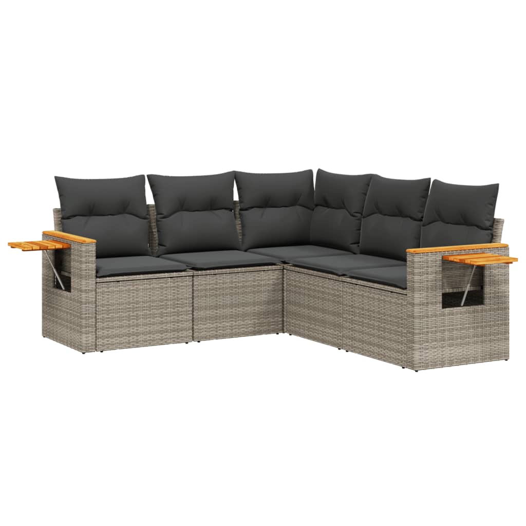 Salon de jardin 5 pcs avec coussins gris résine tressée